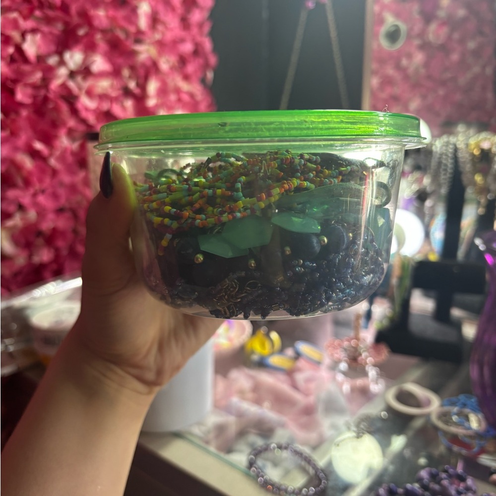 Colorful Bead Collection in Green Lid Container